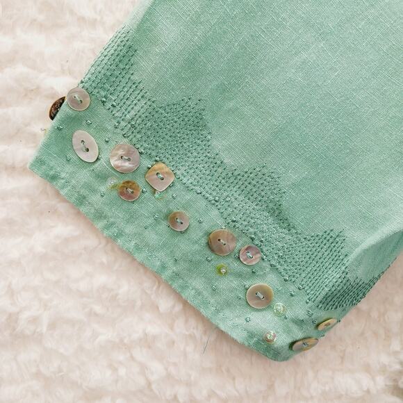 Tunic Size 1X Irish Linen Mint MOP Button Boho Minimalist Quiet Luxury Old Money - Picture 8 of 16